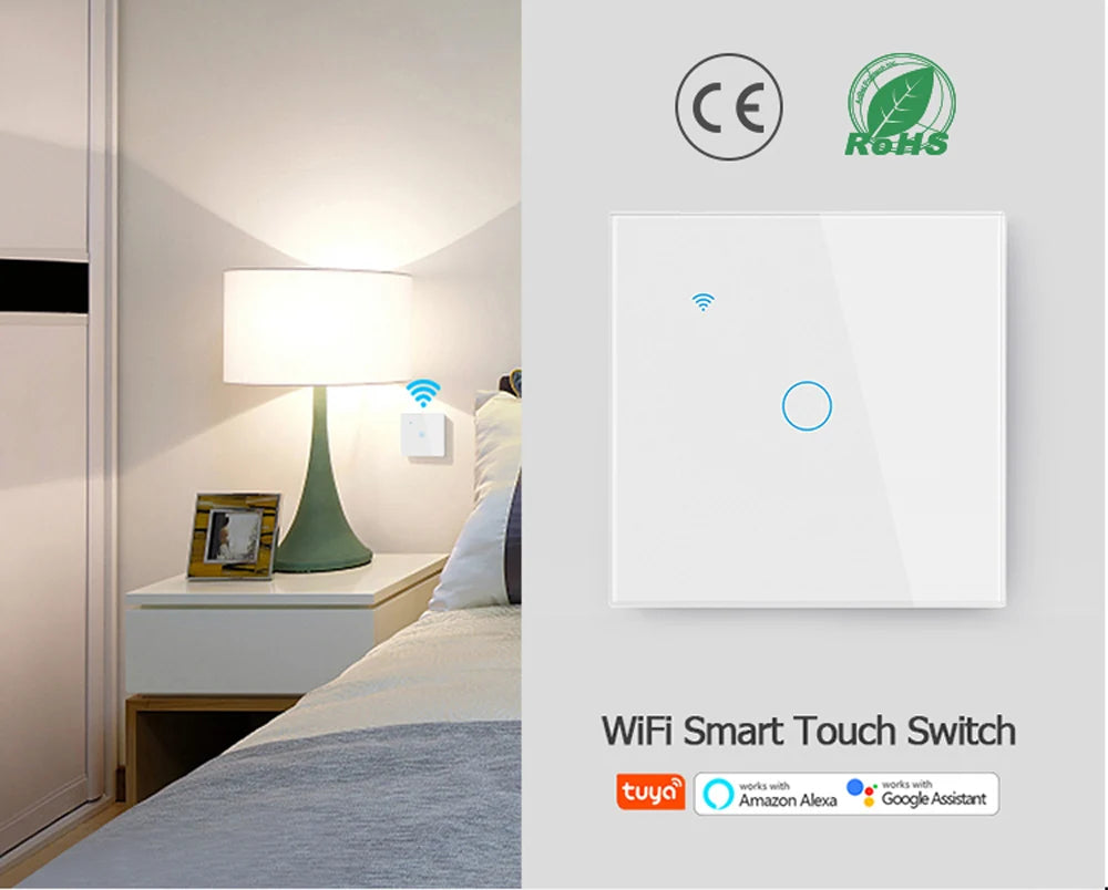 WiFi Smart Touch Light Switch EU β 1/2/3/4 Gang | Tuya & Smart Life | Voice Control with Alexa & Google Home