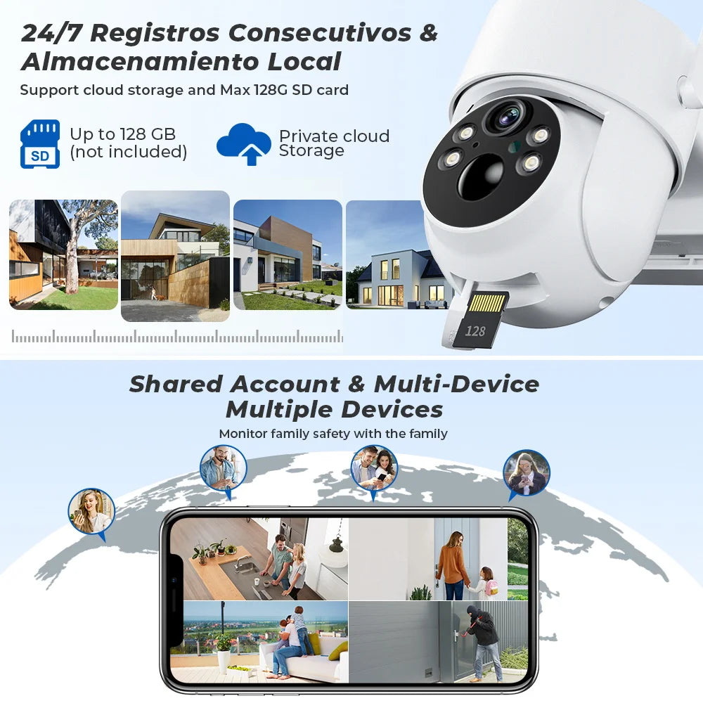 WiFi PTZ Outdoor Solar Camera 4MP – Long Standby | Night Vision | PIR Motion | iCsee App | Alexa Compatible