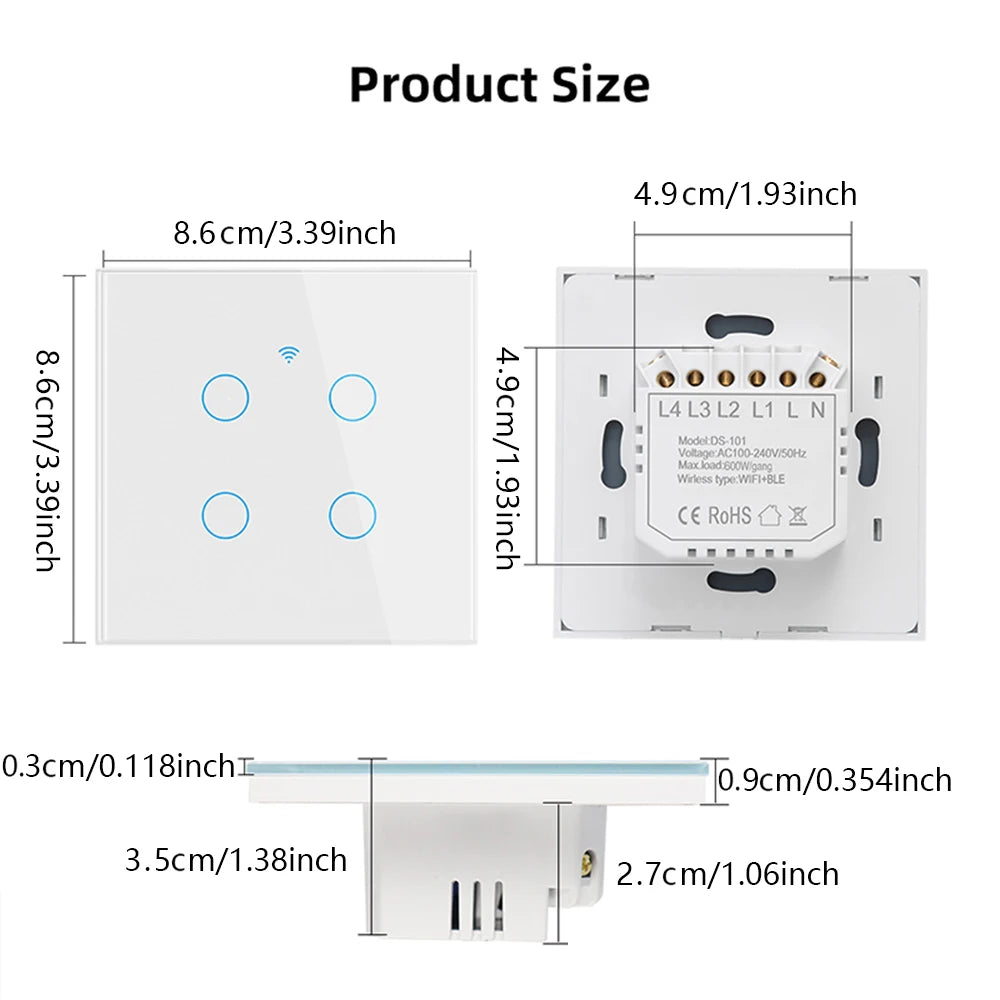 WiFi Smart Touch Light Switch EU β 1/2/3/4 Gang | Tuya & Smart Life | Voice Control with Alexa & Google Home