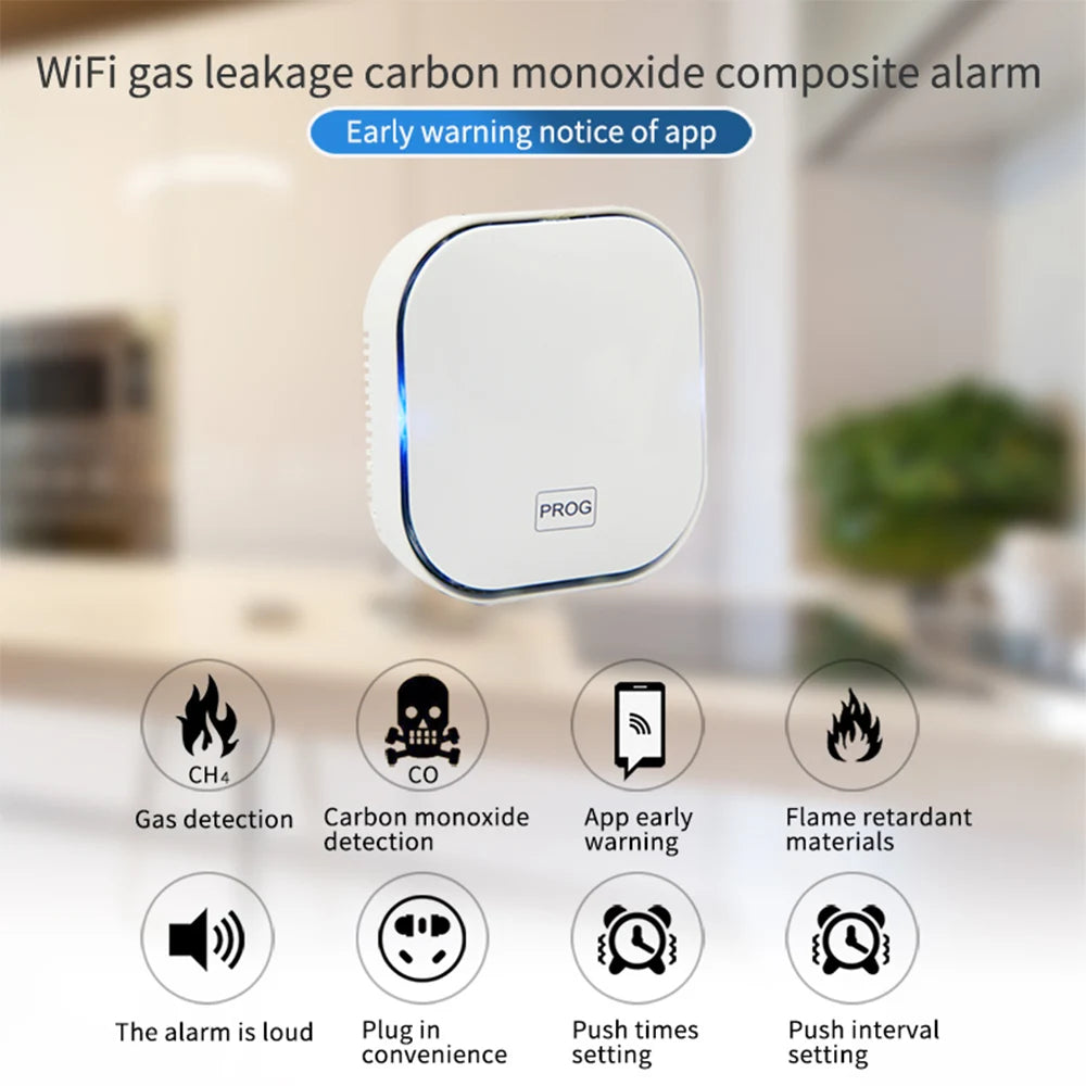 Tuya Smart WiFi Gas & CO Detector | CH4, Methane, Propane, Carbon Monoxide Alarm | Smart Life App | 90dB Sound Alert