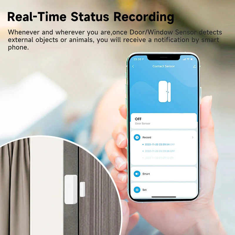 Tuya Smart WiFi/Zigbee Door & Window Sensor | Open/Close Alarm | Alexa & Google Compatible | No Hub Needed (WiFi)