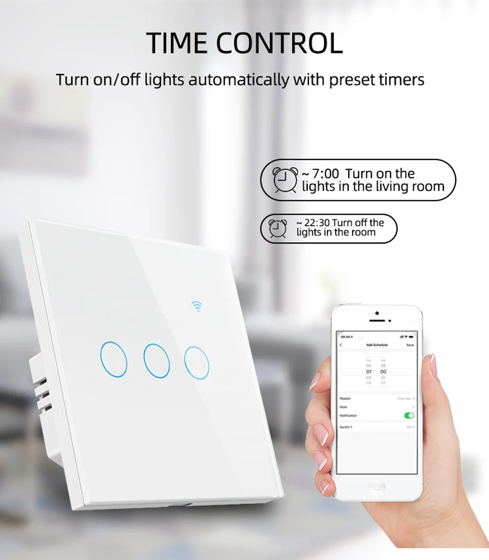 WiFi Smart Touch Light Switch EU β 1/2/3/4 Gang | Tuya & Smart Life | Voice Control with Alexa & Google Home