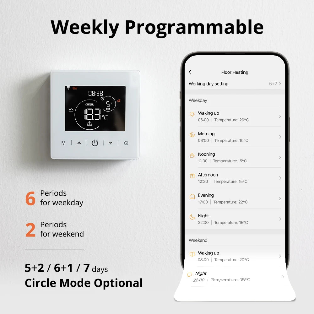 Beok Smart WiFi Thermostat | Battery-Powered for Gas Boiler | Tuya/Smart Life App | Alexa & Google Compatible