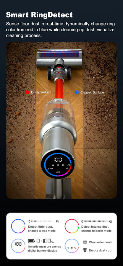 ABIR VC205 Smart Cordless Vacuum Cleaner | 27,000Pa | Auto Speed | Touchscreen | Dust Sensor | 4-in-1 Brushes | HEPA Filter