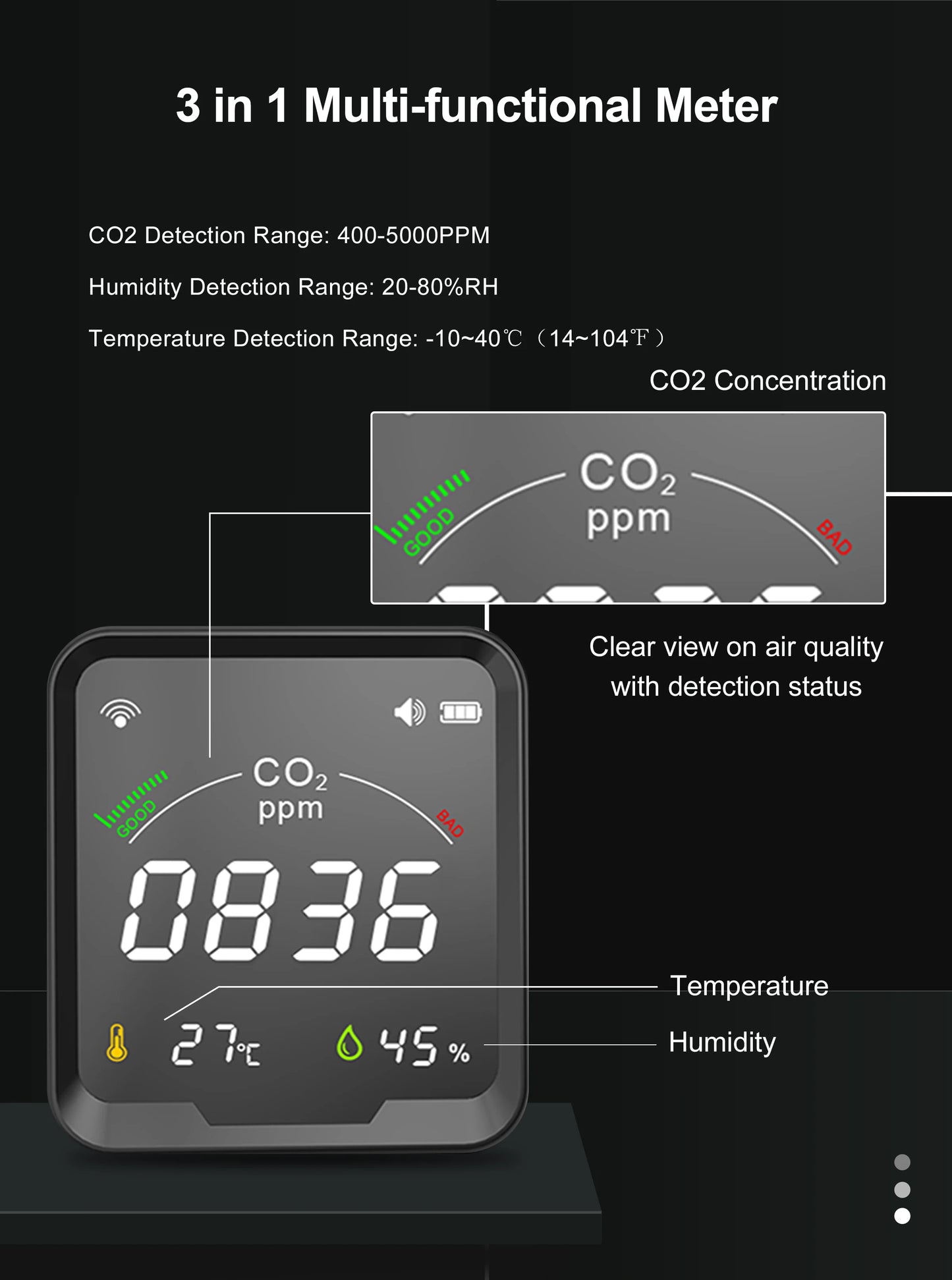 GIRIER Smart WiFi CO₂ Detector | Indoor Carbon Dioxide, Temperature & Humidity Monitor – Tuya App Compatible