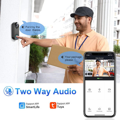 1080P WiFi Video Doorbell | PIR Motion Detection | Tuya Smart App | 2-Way Audio | Night Vision | Wireless Security