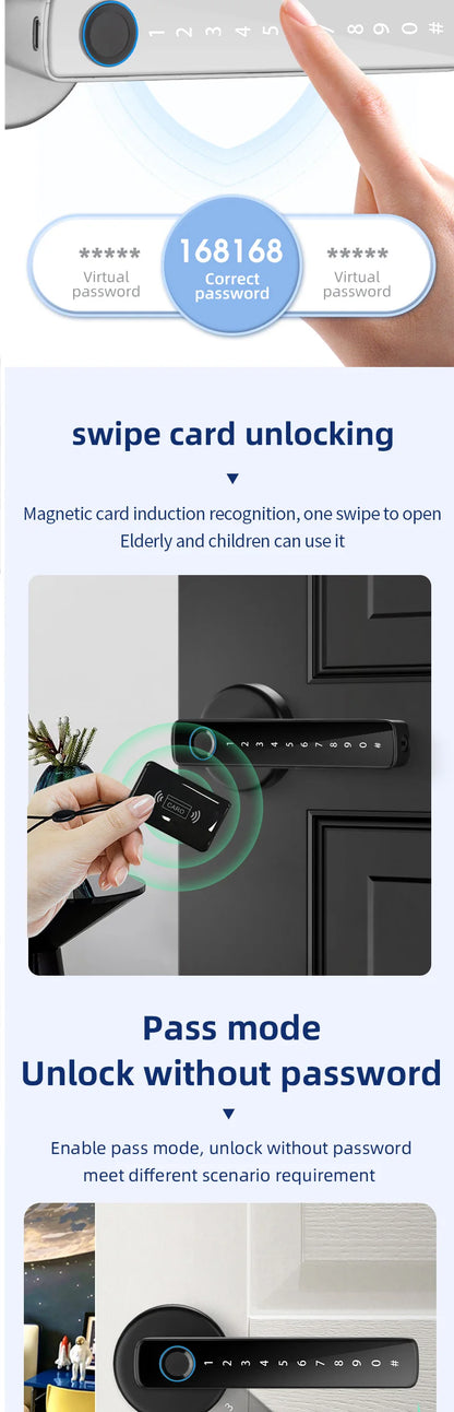 XSDTS Smart Door Lock | Fingerprint, Keypad, Card & App | Bluetooth | Tuya Compatible | Easy Install