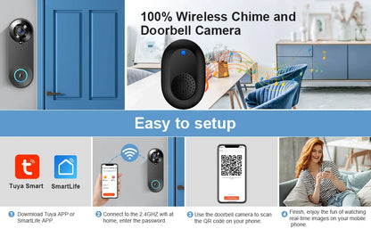 1080P WiFi Video Doorbell | PIR Motion Detection | Tuya Smart App | 2-Way Audio | Night Vision | Wireless Security