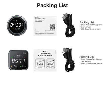 GIRIER Smart WiFi CO₂ Detector | Indoor Carbon Dioxide, Temperature & Humidity Monitor – Tuya App Compatible