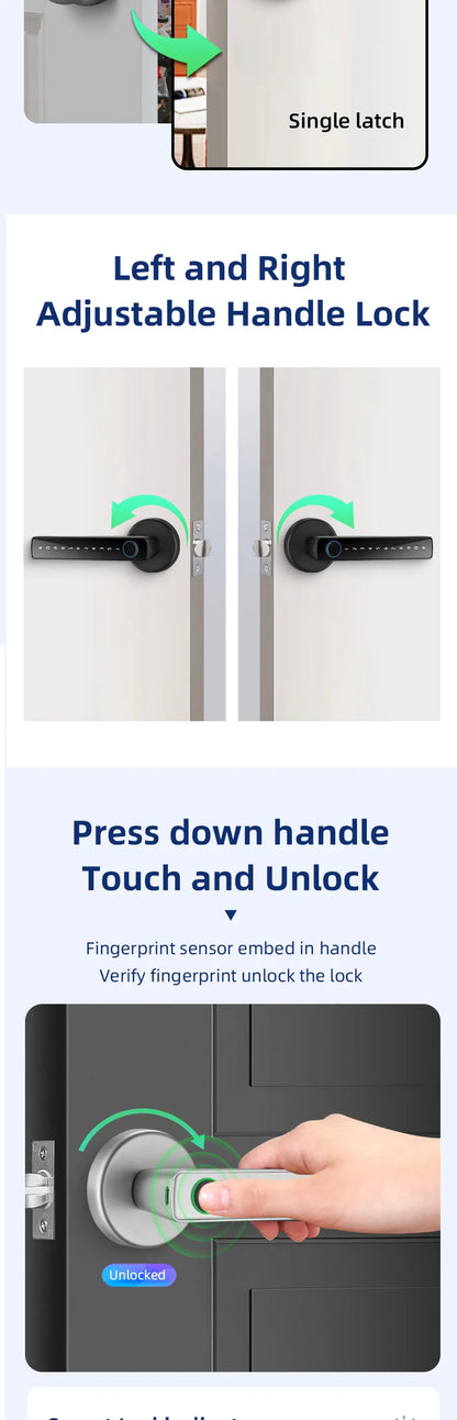 XSDTS Smart Door Lock | Fingerprint, Keypad, Card & App | Bluetooth | Tuya Compatible | Easy Install