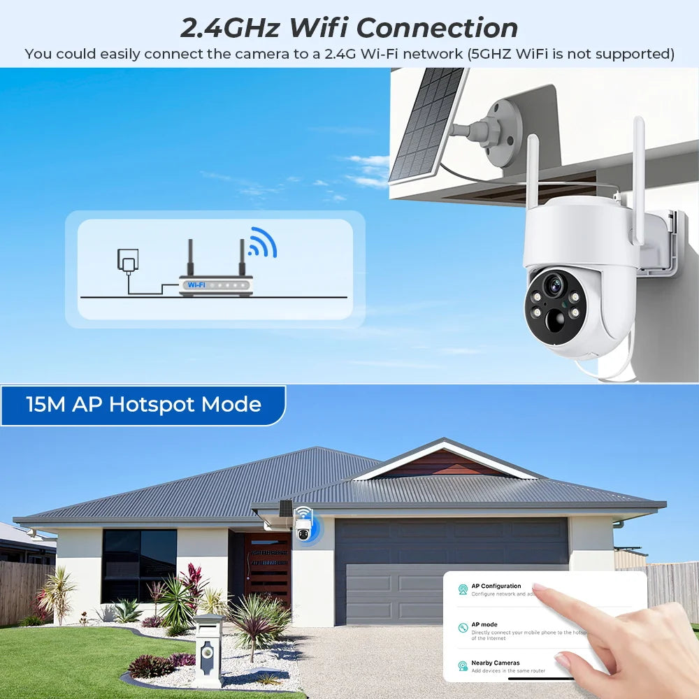 WiFi PTZ Outdoor Solar Camera 4MP – Long Standby | Night Vision | PIR Motion | iCsee App | Alexa Compatible