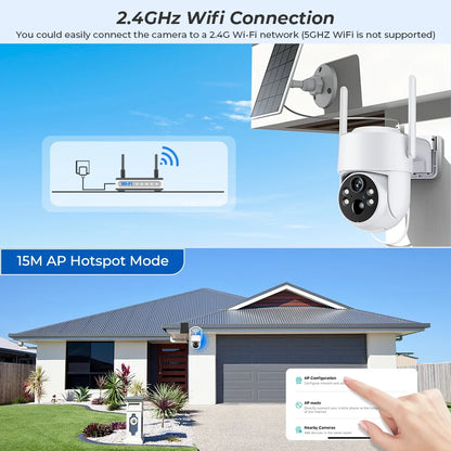 WiFi PTZ Outdoor Solar Camera 4MP – Long Standby | Night Vision | PIR Motion | iCsee App | Alexa Compatible