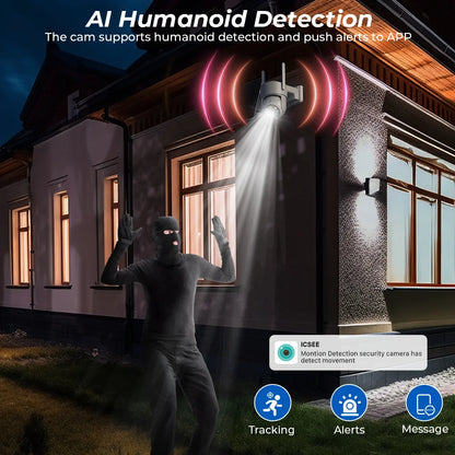 WiFi PTZ Outdoor Solar Camera 4MP – Long Standby | Night Vision | PIR Motion | iCsee App | Alexa Compatible