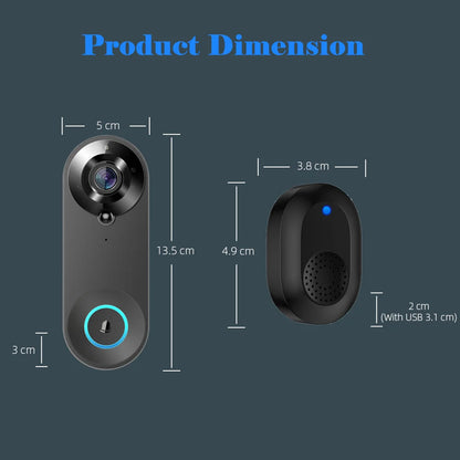 1080P WiFi Video Doorbell | PIR Motion Detection | Tuya Smart App | 2-Way Audio | Night Vision | Wireless Security