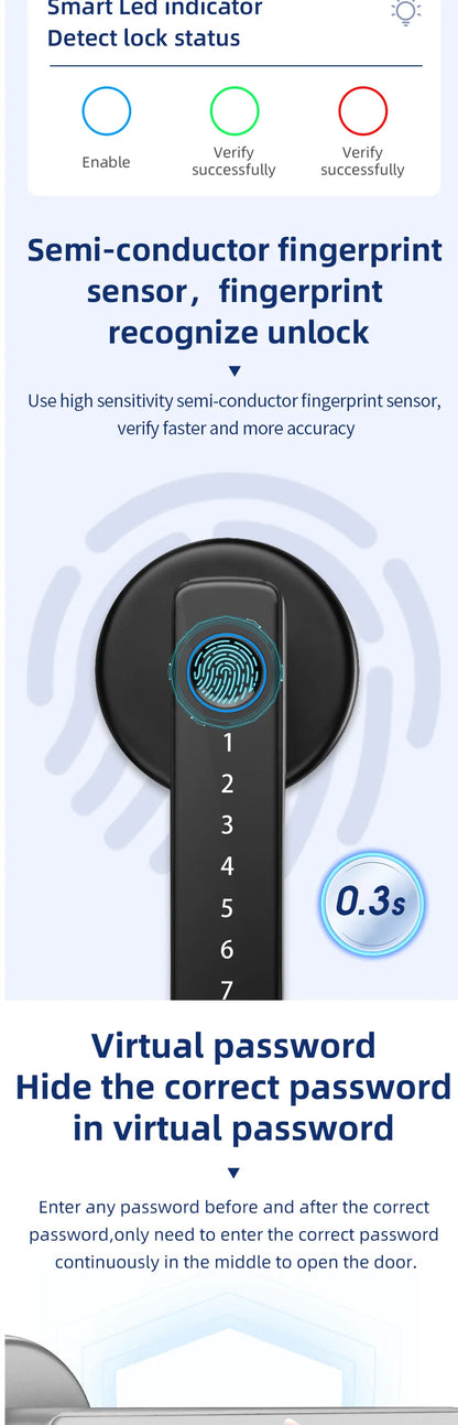 XSDTS Smart Door Lock | Fingerprint, Keypad, Card & App | Bluetooth | Tuya Compatible | Easy Install