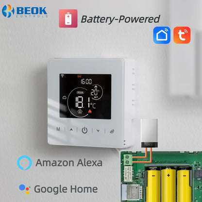 Beok Smart WiFi Thermostat | Battery-Powered for Gas Boiler | Tuya/Smart Life App | Alexa & Google Compatible