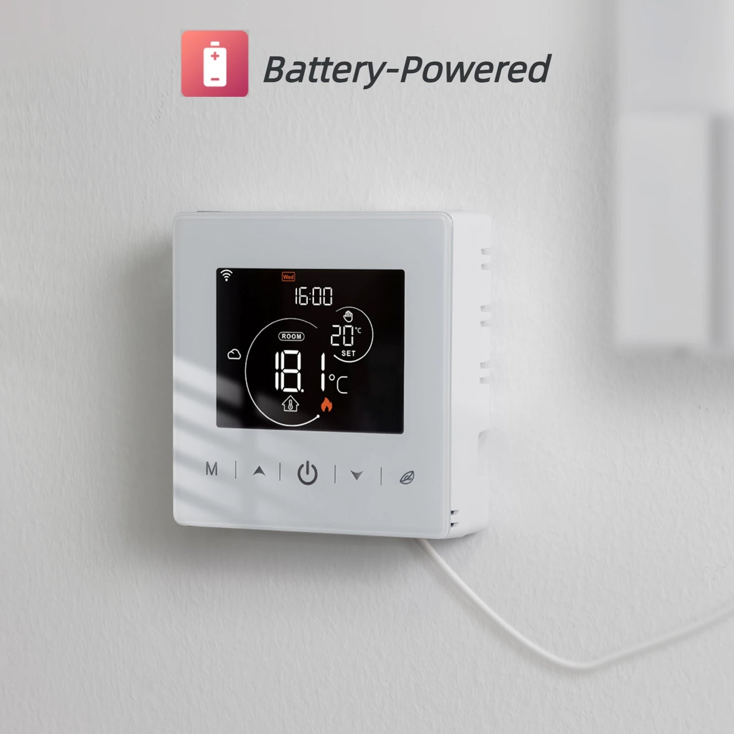 Beok Smart WiFi Thermostat | Battery-Powered for Gas Boiler | Tuya/Smart Life App | Alexa & Google Compatible
