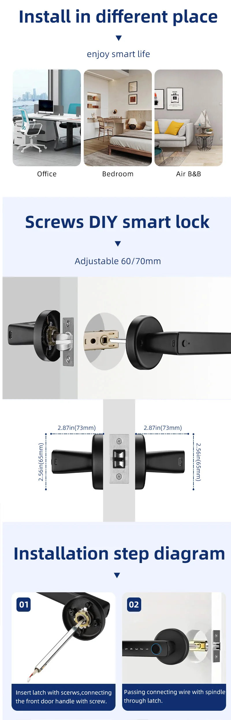XSDTS Smart Door Lock | Fingerprint, Keypad, Card & App | Bluetooth | Tuya Compatible | Easy Install
