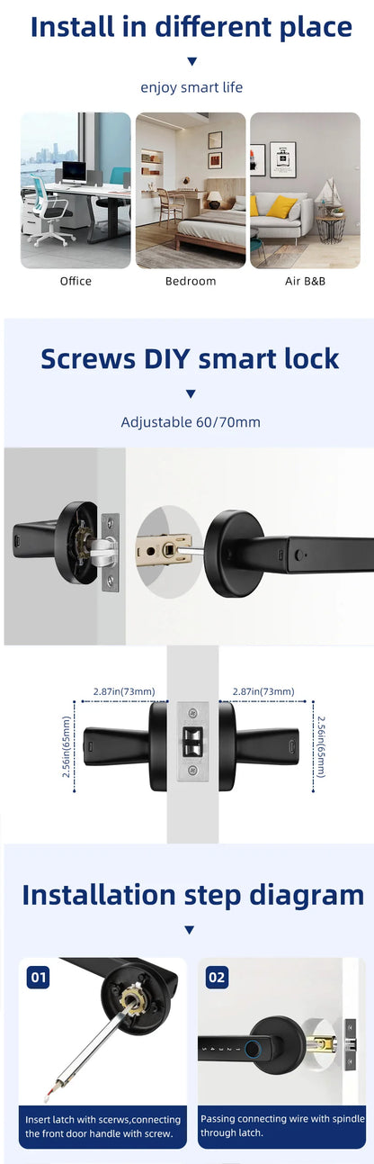 XSDTS Smart Door Lock | Fingerprint, Keypad, Card & App | Bluetooth | Tuya Compatible | Easy Install