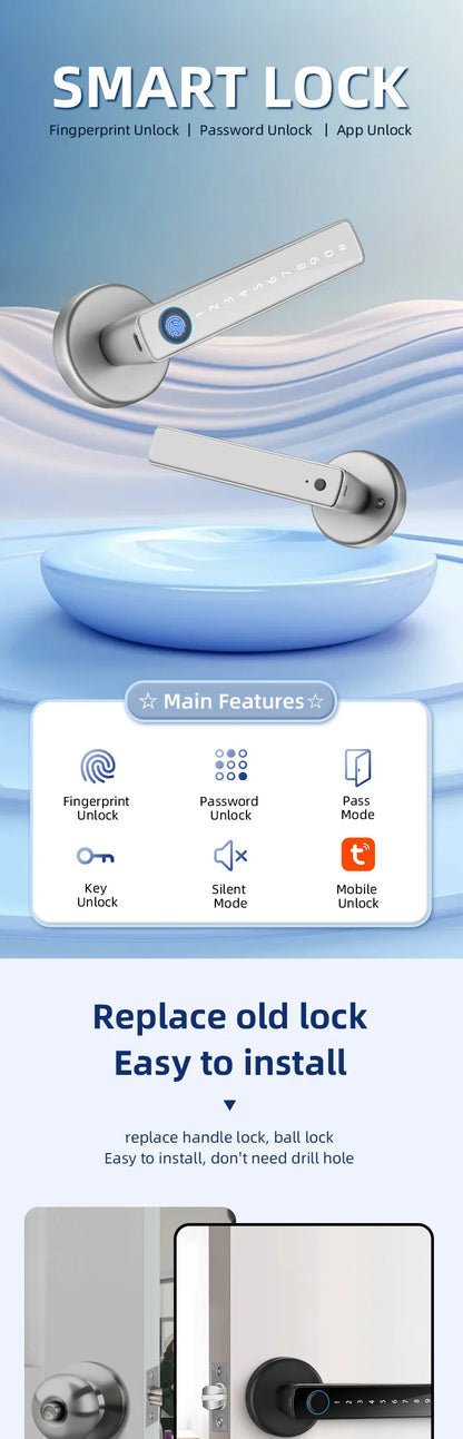 XSDTS Smart Door Lock | Fingerprint, Keypad, Card & App | Bluetooth | Tuya Compatible | Easy Install