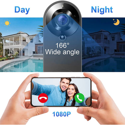 1080P WiFi Video Doorbell | PIR Motion Detection | Tuya Smart App | 2-Way Audio | Night Vision | Wireless Security