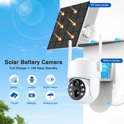 WiFi PTZ Outdoor Solar Camera 4MP – Long Standby | Night Vision | PIR Motion | iCsee App | Alexa Compatible