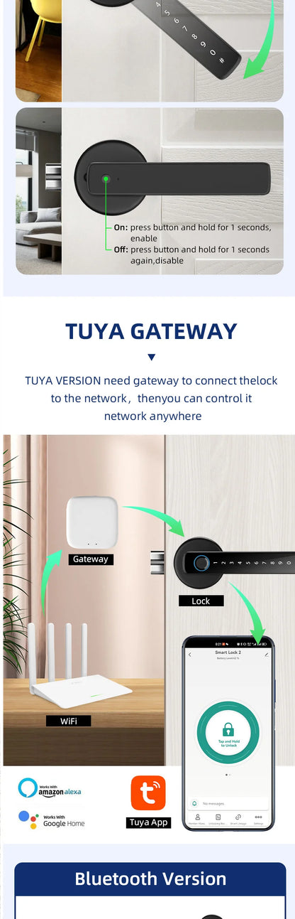 XSDTS Smart Door Lock | Fingerprint, Keypad, Card & App | Bluetooth | Tuya Compatible | Easy Install