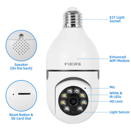 E27 Light Bulb Security Camera – Full Color Night Vision | Human Tracking | 2MP | Indoor WiFi Surveillance