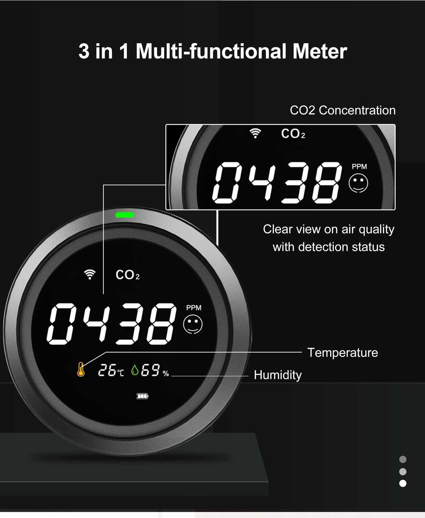 GIRIER Smart WiFi CO₂ Detector | Indoor Carbon Dioxide, Temperature & Humidity Monitor – Tuya App Compatible