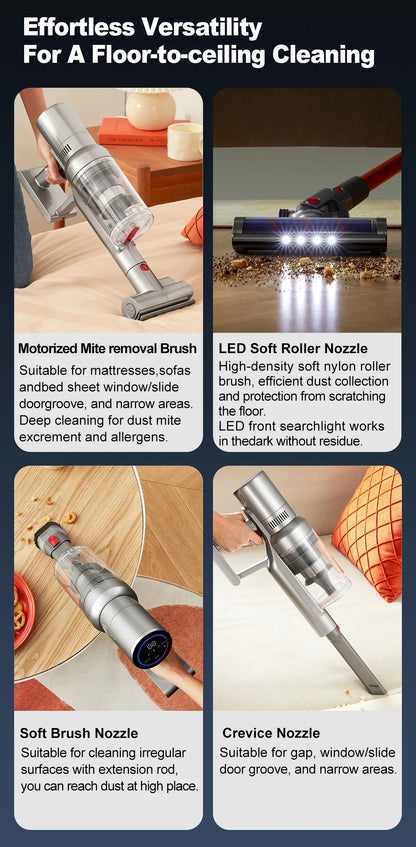 ABIR VC205 Smart Cordless Vacuum Cleaner | 27,000Pa | Auto Speed | Touchscreen | Dust Sensor | 4-in-1 Brushes | HEPA Filter
