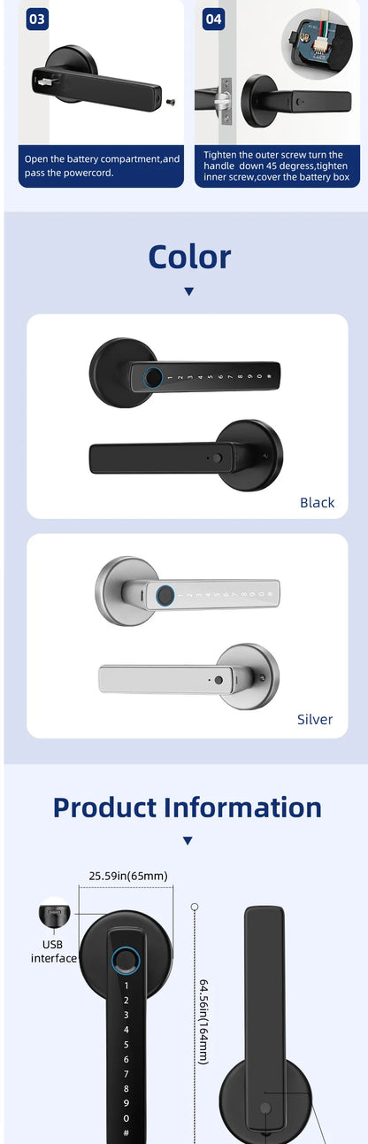 XSDTS Smart Door Lock | Fingerprint, Keypad, Card & App | Bluetooth | Tuya Compatible | Easy Install