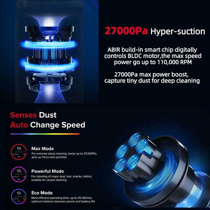 ABIR VC205 Smart Cordless Vacuum Cleaner | 27,000Pa | Auto Speed | Touchscreen | Dust Sensor | 4-in-1 Brushes | HEPA Filter