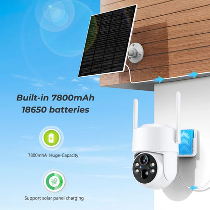 WiFi PTZ Outdoor Solar Camera 4MP – Long Standby | Night Vision | PIR Motion | iCsee App | Alexa Compatible